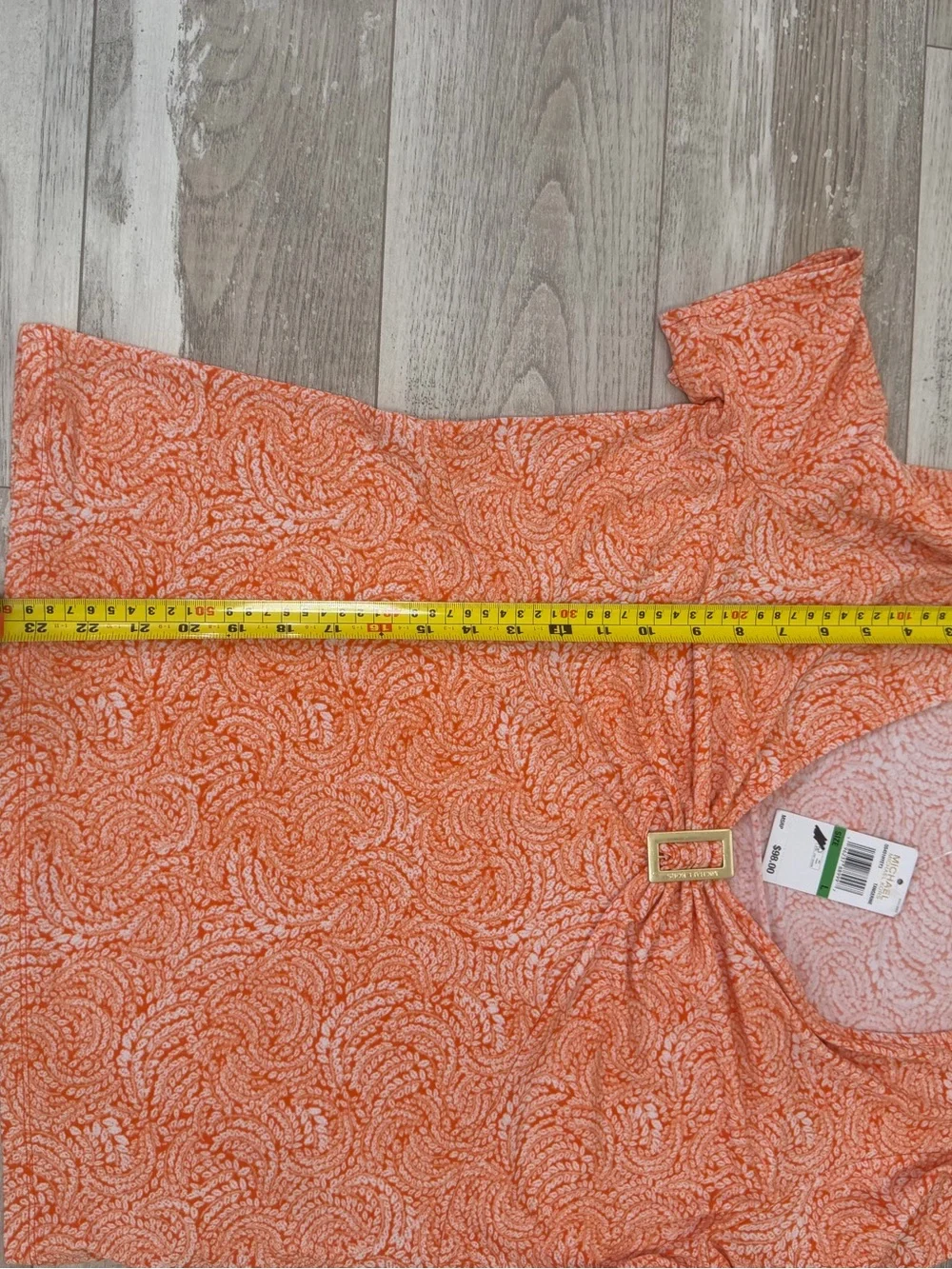 Michael Kors Top NWT L Orange Paisley V-Neck Silver Hardware Blouse